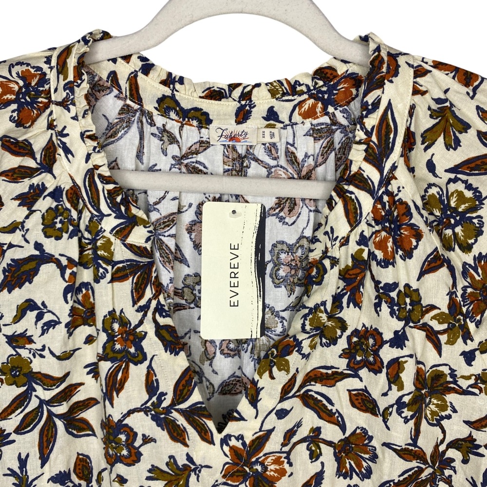 Faherty Portia Top Indee Floral Ruffle V-Neck Blouse WTF2316 Cream Brown Blue M - Picture 4 of 13